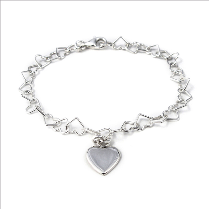 Sterling silver linked heart bracelet with heart charm